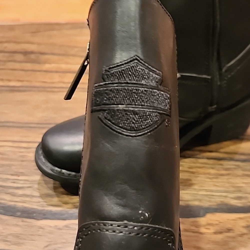 Harley Davidson Leather Black Boots Side Zip Lace Back Womens Size 5.5 - Picture 5 of 10